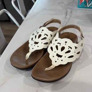 Rockport White Laser-Cut Thong Slingback Sandals
